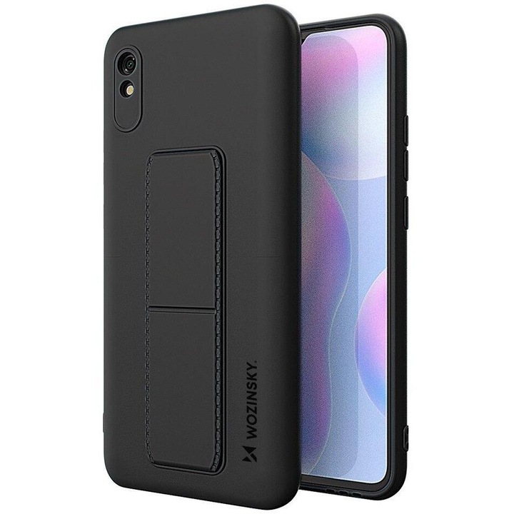 Калъф за телефон Wozinsky Kickstand Flexible Silicone със стойка за Xiaomi Redmi Note 9 Pro/ Redmi Note 9S, черен