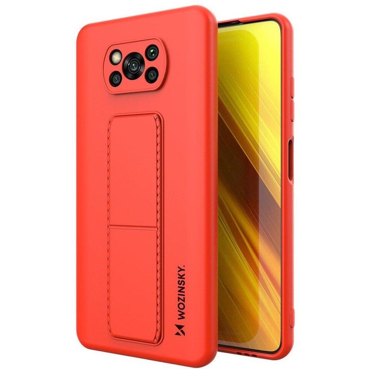 Калъф за телефон Wozinsky Kickstand Flexible Silicone със стойка за Xiaomi Poco X3 NFC/ Poco X3 Pro, червен