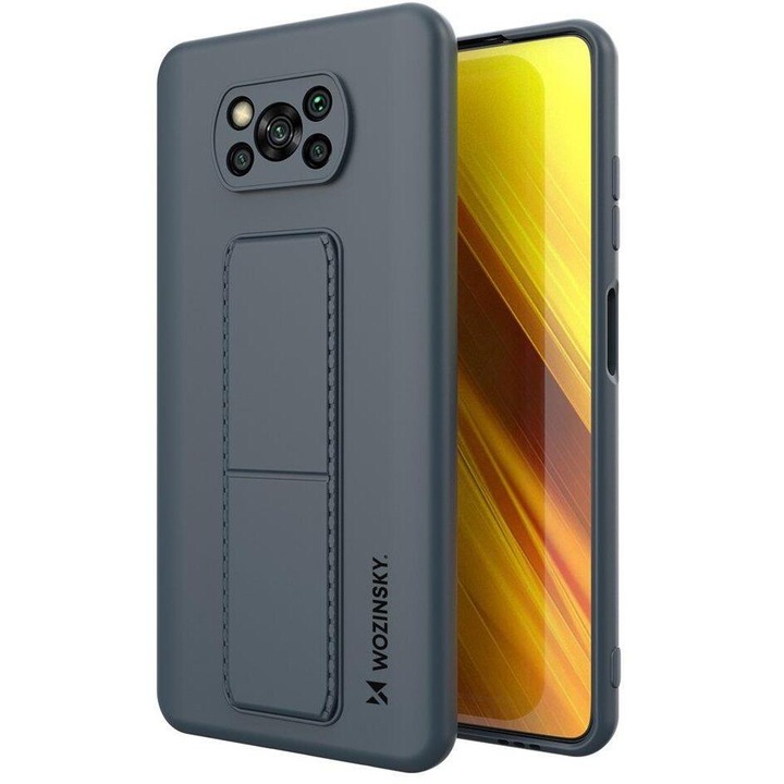 Калъф за телефон Wozinsky Kickstand Flexible Silicone със стойка за Xiaomi Poco X3 NFC/ Poco X3 Pro, тъмносин