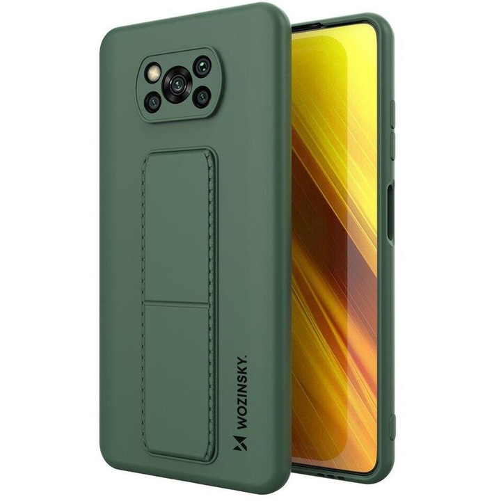 Калъф за телефон Wozinsky Kickstand Flexible Silicone със стойка за Xiaomi Poco X3 NFC/ Poco X3 Pro, тъмнозелен