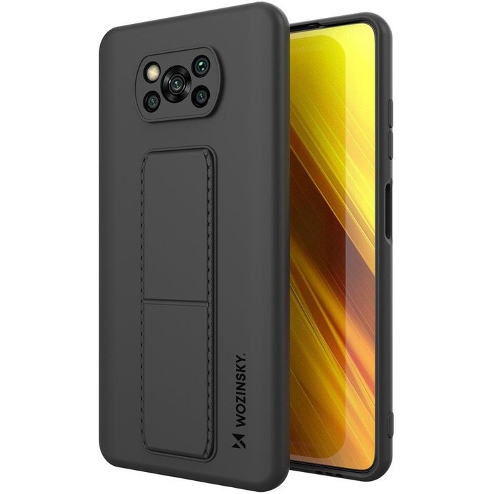 Калъф за телефон Wozinsky Kickstand Flexible Silicone със стойка за Xiaomi Poco X3 NFC/ Poco X3 Pro, черен