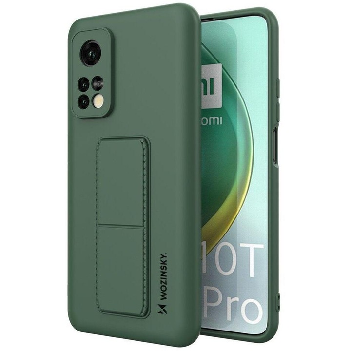 Калъф за телефон Wozinsky Kickstand Flexible Silicone със стойка за Xiaomi Mi 10T Pro/ Mi 10T, тъмнозелен