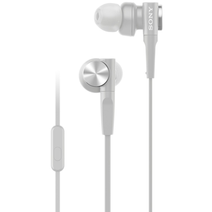 Аудио слушалки In-Ear Sony MDRXB55APW, Extra Bass, Микрофон, С кабел, Бял