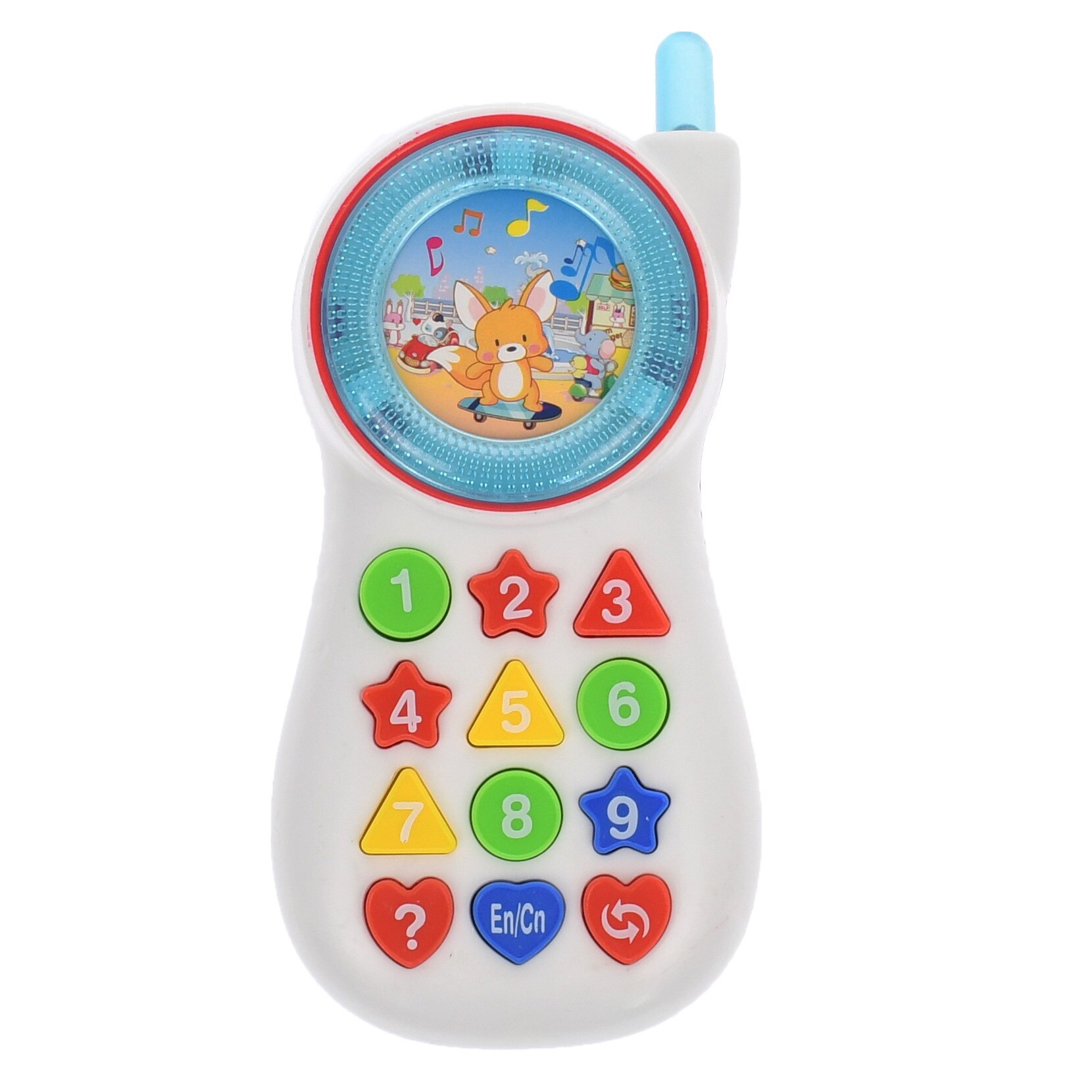 Telefon de jucarie interactiv cu butoane, sunete si luminite, alb - 0939B