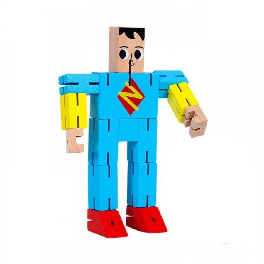 Jucarie motrica din lemn Superman, transformabil