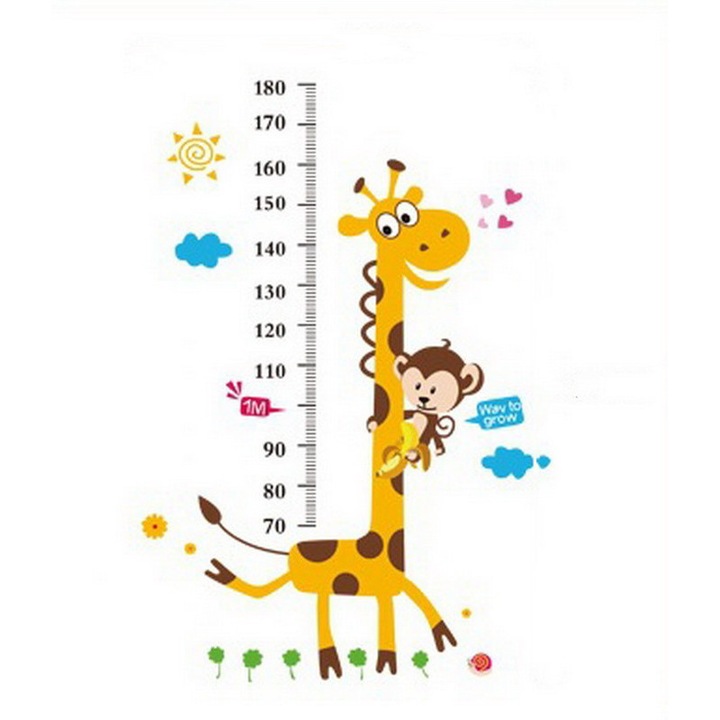Sticker autocolant metru masurare inaltime copii, Girafa, diagrama inaltimii, Portocaliu, 180cm