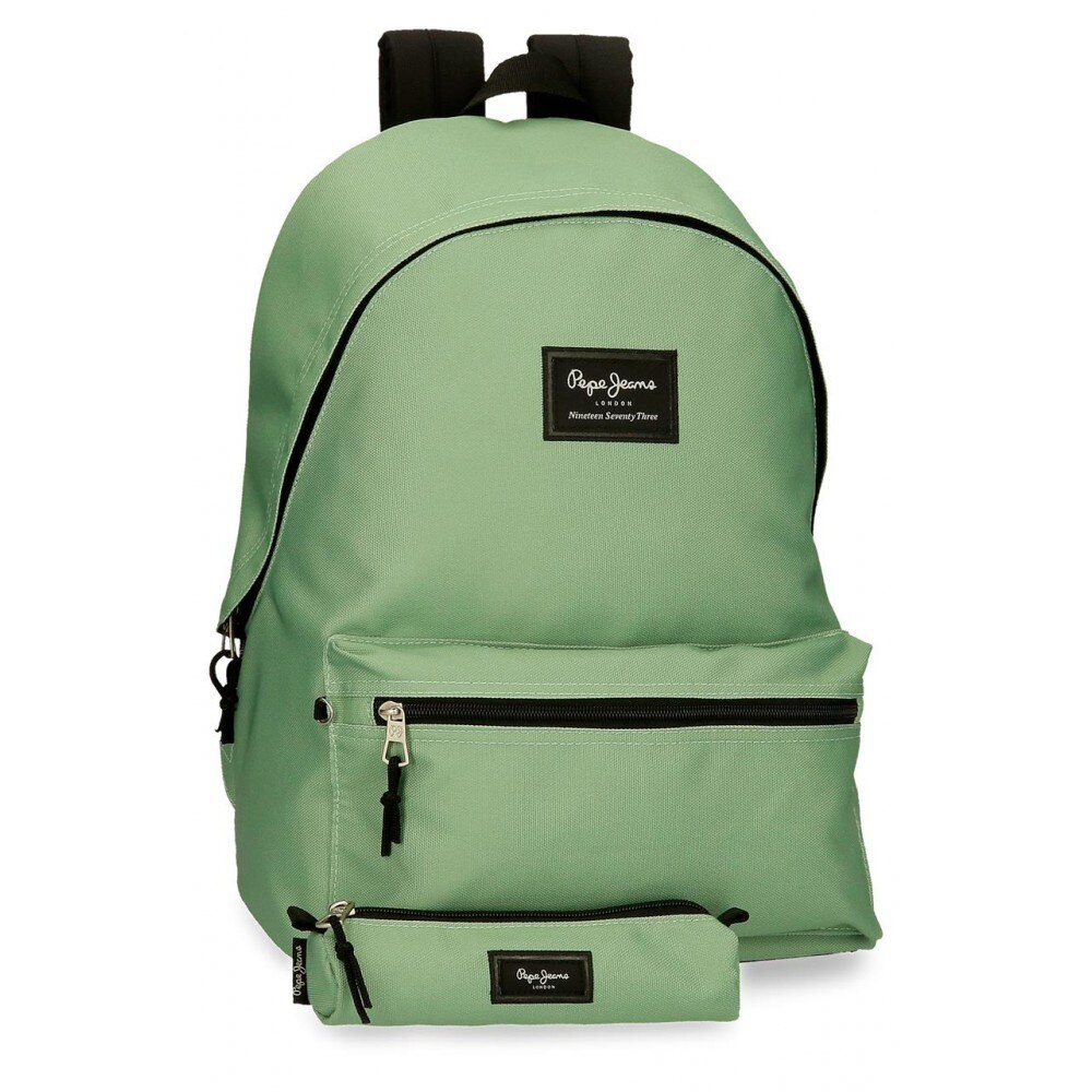 Rucsac scoala, compartiment laptop cu penar tubular Pepe Jeans Aris Colorful, verde, 44x31x17 cm
