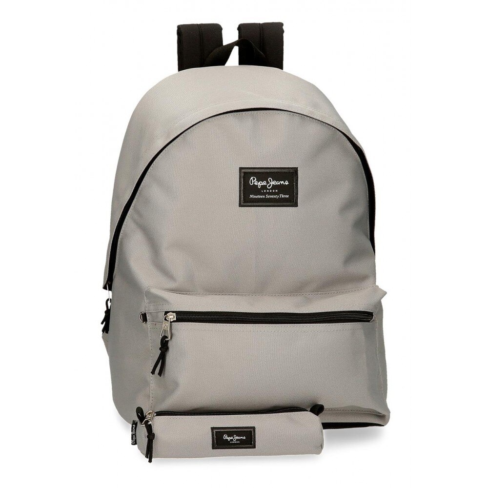 Rucsac scoala, compartiment laptop cu penar tubular Pepe Jeans Aris Evergreen, gri, 31x44x17.5 cm