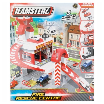 Set de joaca cu 2 masinute si 1 elicopter teamsterz, fire rescue centre Set de joaca cu 2 masinute si 1 elicopter teamsterz, fire rescue centre