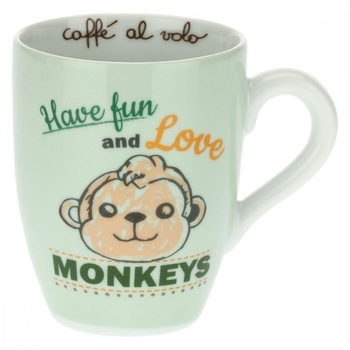 Cana portelan, brand THUN, Monkey Have fun and love monkeys, 300 ml Cana portelan, brand THUN, Monkey Have fun and love monkeys, 300 ml
