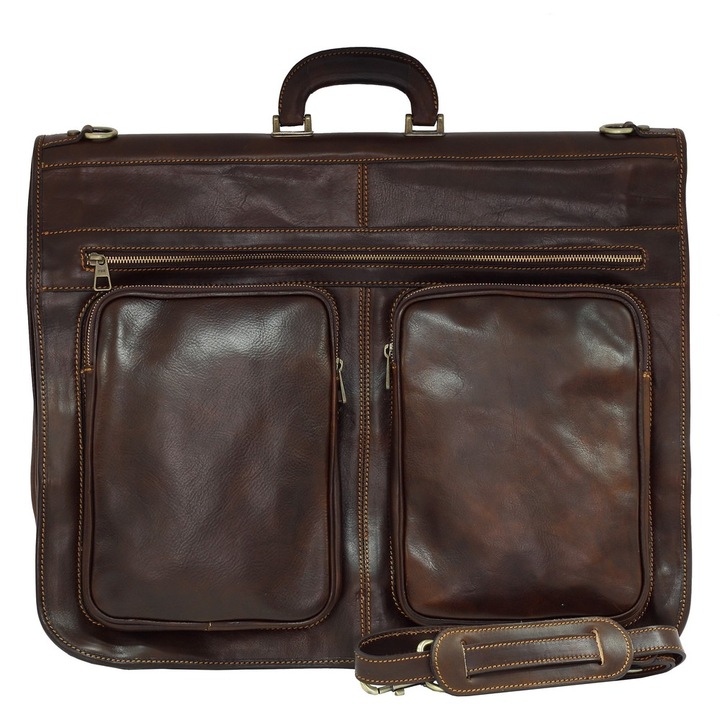 Geanta portcostum de voiaj din piele naturala vachetta - SUPERIOR ( port haine ), SUVERAN, maro, MADE IN ITALY, 4018B