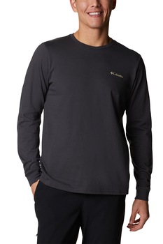 Columbia, Bluza de bumbac organic cu imprimeu pe partea din spate Pikewood, Gri antracit/Crem/Maro Columbia, Bluza de bumbac organic cu imprimeu pe partea din spate Pikewood, Gri antracit/Crem/Maro