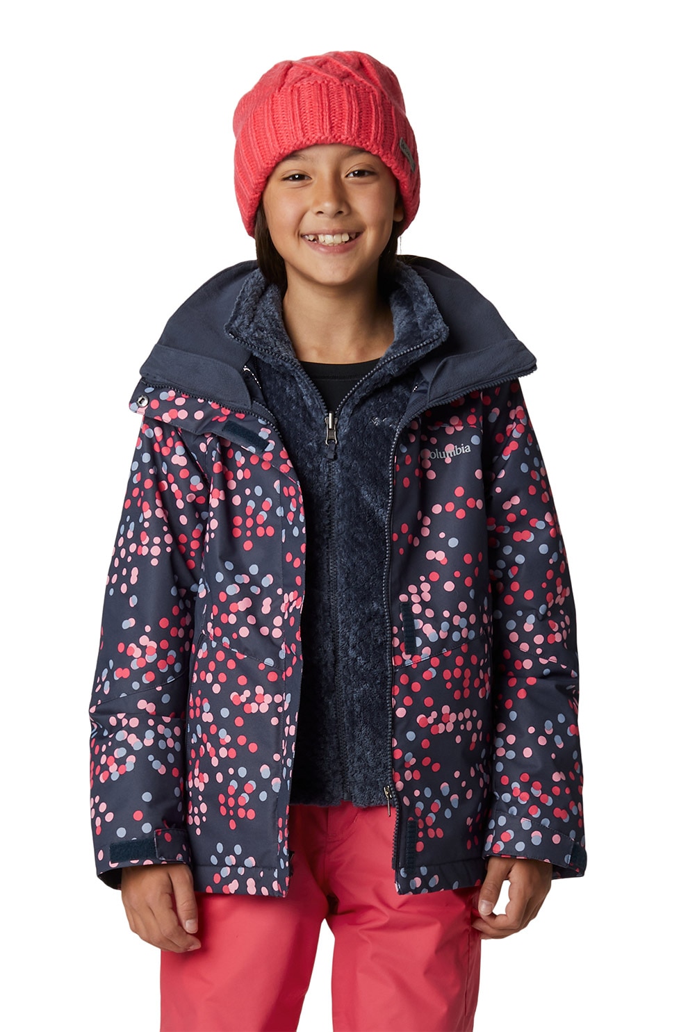 Columbia, Jacheta cu model reversibil, pentru trekking Interchange, Bleumarin, Roz/Rosu