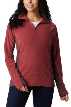 Columbia, Bluza de fleece cu fenta scurta cu fermoar, pentru schi si trekking Glacial, Rosu Columbia, Bluza de fleece cu fenta scurta cu fermoar, pentru schi si trekking Glacial, Rosu