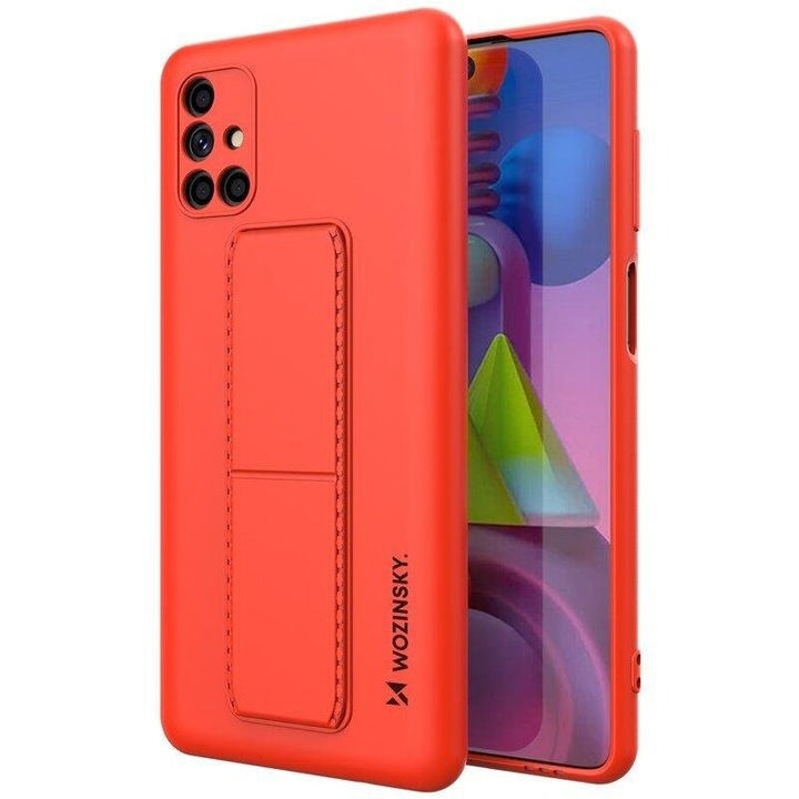 Калъф за телефон Wozinsky Kickstand Flexible Silicone със стойка за Samsung Galaxy M51, червен