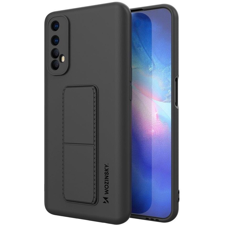 Калъф за телефон Wozinsky Kickstand Flexible Silicone със стойка за Realme 7, черен