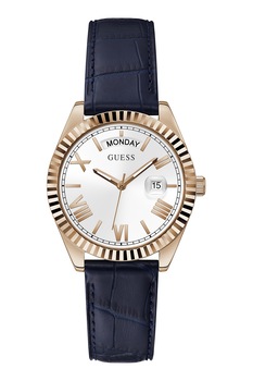 Guess, Ceas cu o curea de piele si aspect de piele de crocodil, Auriu/Bleumarin inchis Guess, Ceas cu o curea de piele si aspect de piele de crocodil, Auriu/Bleumarin inchis