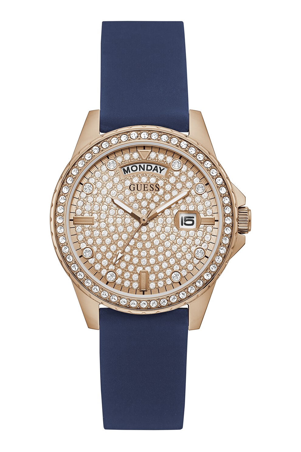 Guess, Ceas din otel inoxidabil cu o curea de silicon, Auriu rose/bleumarin