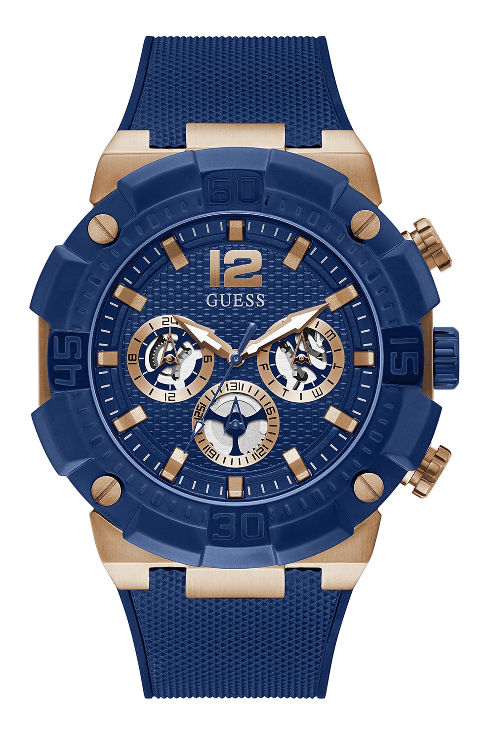 Guess, Ceas cu functii multiple si curea de silicon, Auriu/bleumarin