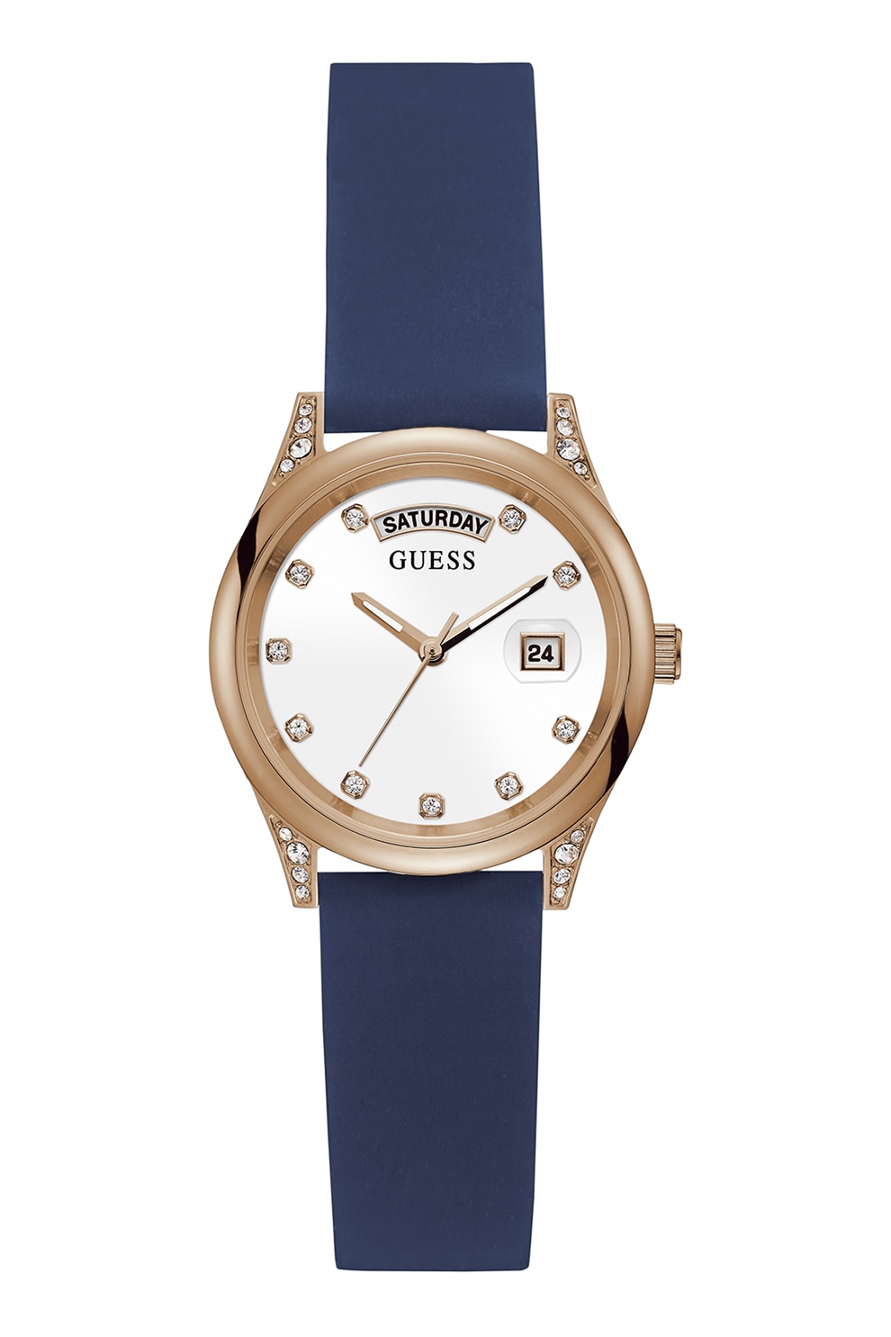 Guess, Ceas din otel inoxidabil cu o curea de silicon, Auriu rose/bleumarin