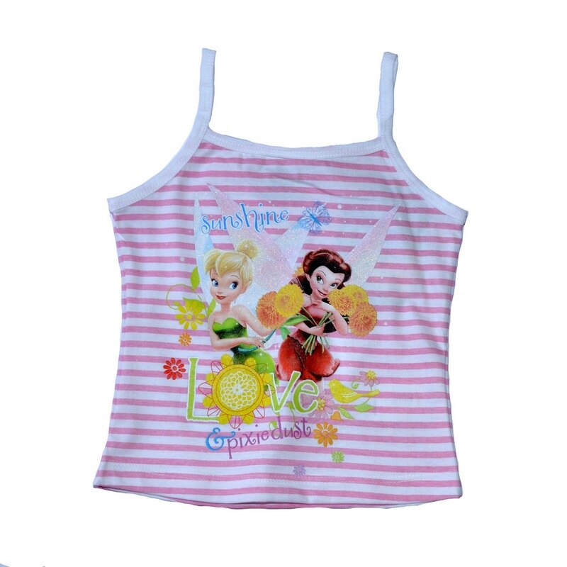 Top cu bretele Disney Fairies alb cu dungi roz, 104 cm, 4 ani