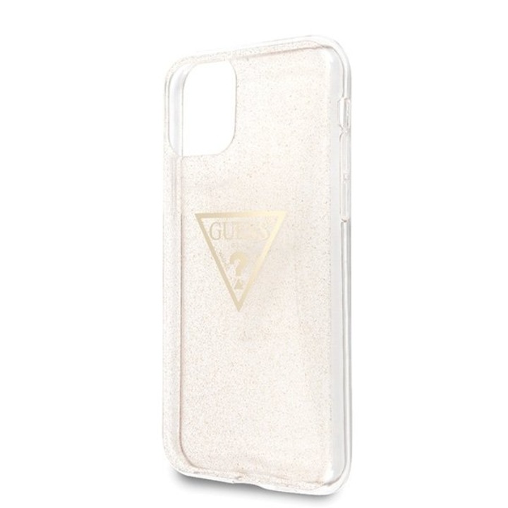 Védőtok, Guess Glitter háromszög, iPhone 11 Pro, rózsaszín / átlátszó
