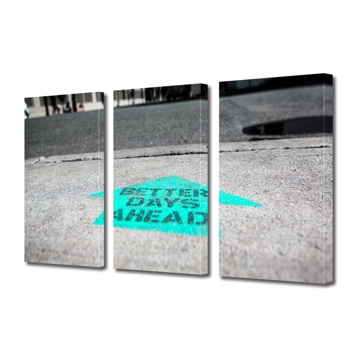Set Tablouri Multicanvas 3 piese, Art Star, Better days ahead, Mesaje, Panza pe cadru de lemn, Decoratiuni Moderne pentru Casa, 3 x 50 x 70 cm