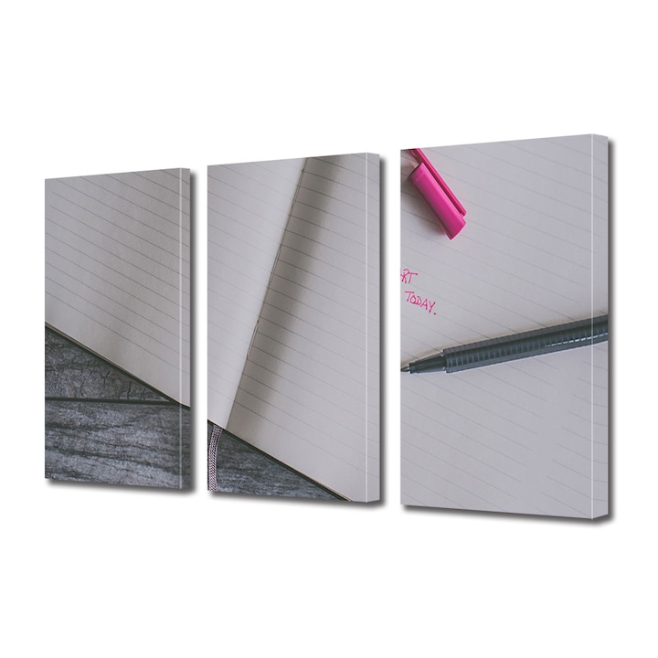 Set Tablouri Multicanvas 3 piese, Art Star, Start today, Mesaje, Panza pe cadru de lemn, Decoratiuni Moderne pentru Casa, 3 x 20 x 30 cm