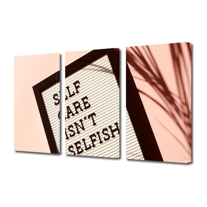 Set Tablouri Multicanvas 3 piese, Art Star, Self care isn't selfish, Mesaje, Panza pe cadru de lemn, Decoratiuni Moderne pentru Casa, 3 x 20 x 30 cm