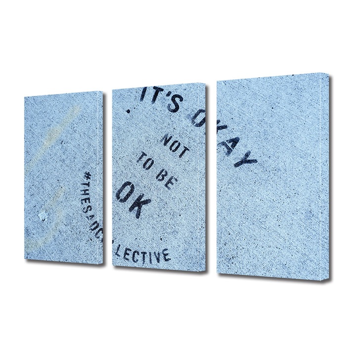 Set Tablouri Multicanvas 3 piese, Art Star, It's ok not to be ok, Mesaje, Panza pe cadru de lemn, Decoratiuni Moderne pentru Casa, 3 x 20 x 30 cm