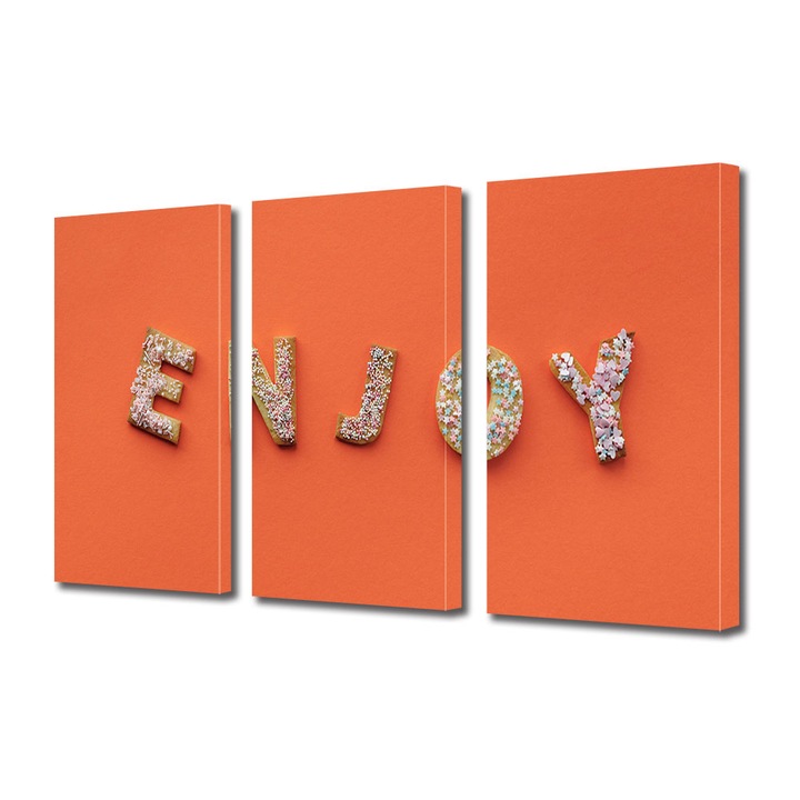 Set Tablouri Multicanvas 3 piese, Art Star, Enjoy, Mesaje, Panza pe cadru de lemn, Decoratiuni Moderne pentru Casa, 3 x 20 x 30 cm