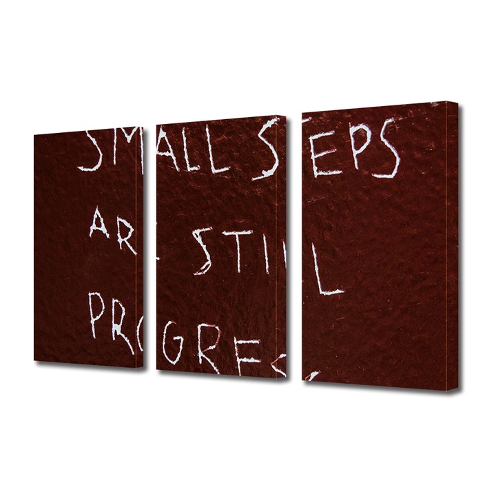Set Tablouri Multicanvas 3 piese, Art Star, Small steps are still progress, Mesaje, Panza pe cadru de lemn, Decoratiuni Moderne pentru Casa, 3 x 20 x 30 cm