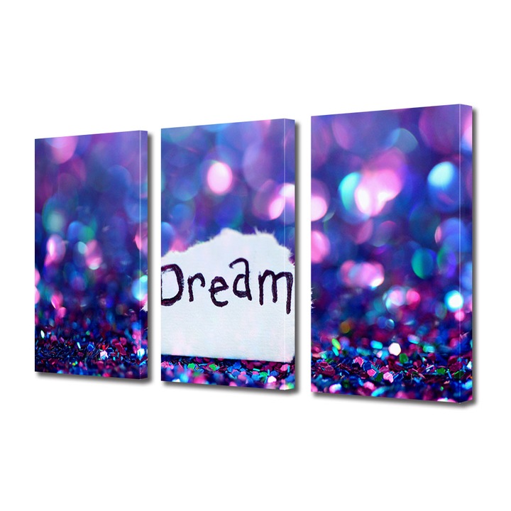 Set Tablouri Multicanvas 3 piese, Art Star, Dream, Mesaje, Panza pe cadru de lemn, Decoratiuni Moderne pentru Casa, 3 x 20 x 30 cm