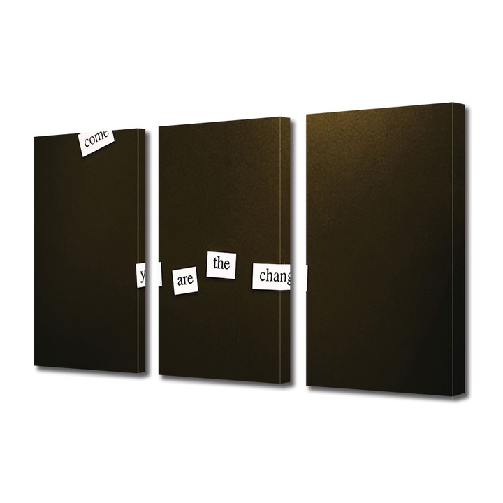 Set Tablouri Multicanvas 3 piese, Art Star, Tu esti schimbarea, Mesaje, Panza pe cadru de lemn, Decoratiuni Moderne pentru Casa, 3 x 20 x 30 cm