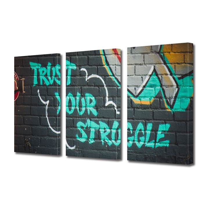 Set Tablouri Multicanvas 3 piese, Art Star, Trust your struggle, Mesaje, Panza pe cadru de lemn, Decoratiuni Moderne pentru Casa, 3 x 20 x 30 cm