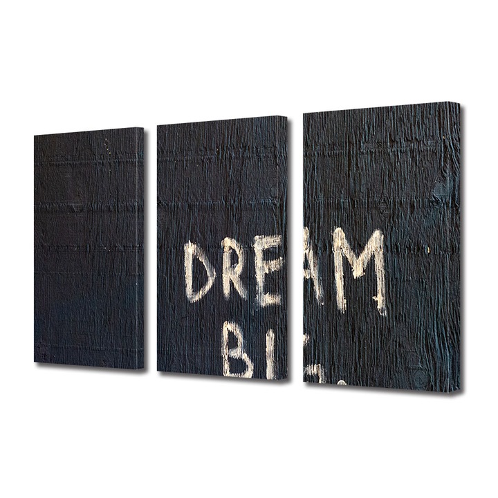 Set Tablouri Multicanvas 3 piese, Art Star, Dream big, Mesaje, Panza pe cadru de lemn, Decoratiuni Moderne pentru Casa, 3 x 20 x 30 cm