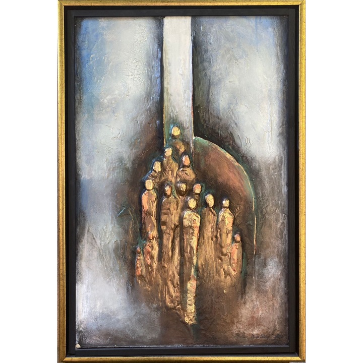 Tablou abstract modern, Pictura in cutit, Oameni 55x85cm