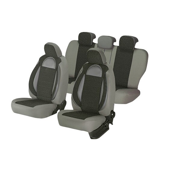 Set huse scaune auto Universale Lux, Editia Racing,Insertii Piele Ecologica si Textil, 11 piese, Gri