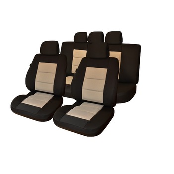 Set huse scaune auto Universale, Premium Lux, Material Textil, 11 piese, Negru/Crem Set huse scaune auto Universale, Premium Lux, Material Textil, 11 piese, Negru/Crem
