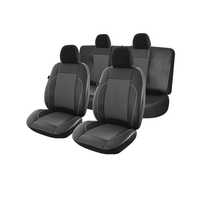 Универсален комплект покривала за столчета за кола, Exclusive Leather Lux Edition, Екологичен кожен материал и вложки от текстилен материал