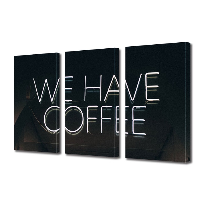 Set Tablouri Multicanvas 3 piese, Art Star, We have coffee, Mesaje, Panza pe cadru de lemn, Decoratiuni Moderne pentru Casa, 3 x 20 x 30 cm