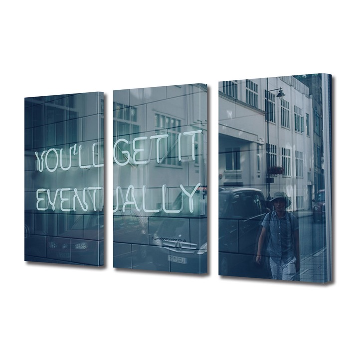 Set Tablouri Multicanvas 3 piese, Art Star, You'll get it, Mesaje, Panza pe cadru de lemn, Decoratiuni Moderne pentru Casa, 3 x 20 x 30 cm