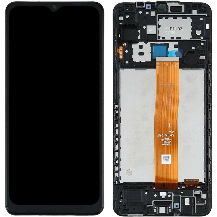 LCD дисплей A125F, С рамка, Черен, За Samsung Galaxy A12