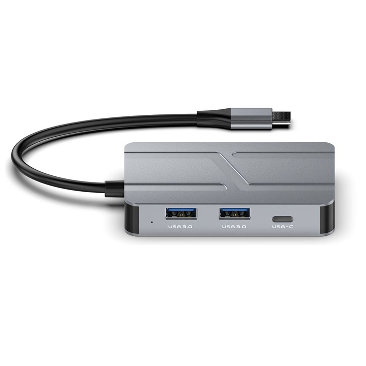 SILKASE хъб, 7 мулти-порт, USB-C 3.0/USB-A 3.0/HDMI 4K/VGA FullHD/3.5 аудио жак, сив металик
