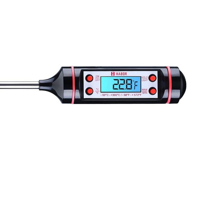 Termometru digital pentru mancare si lichide NYTRO, Afisaj LCD, 23cm lungime, Oprire automata, Negru