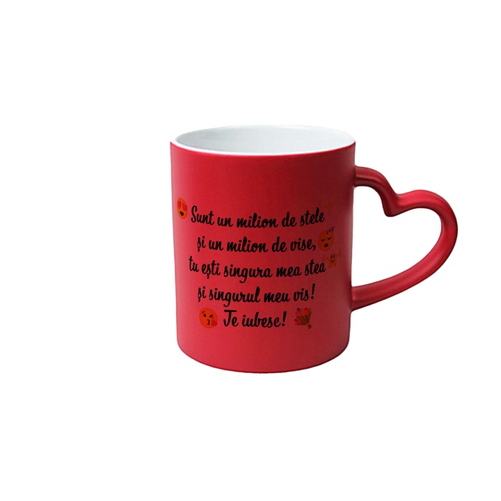Cana personalizata termosensibila rosie cu toarta inima, Sunt un milion de vise, 330ml, Pop Radu Daniel II