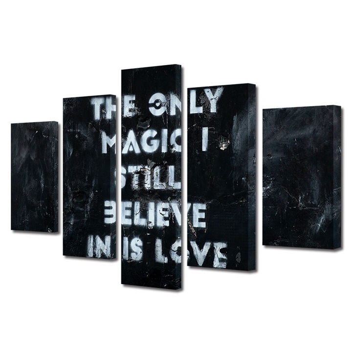 Set Tablouri Multicanvas 5 piese, Art Star, The only magic, Mesaje, Panza pe cadru de lemn, Decoratiuni Moderne pentru Casa, 110 x 200 cm