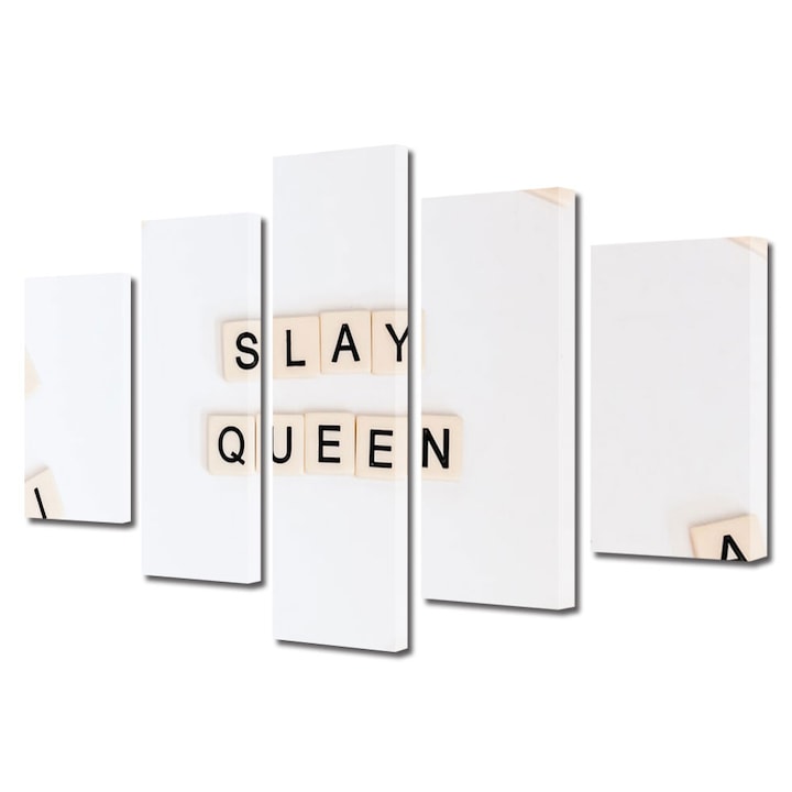 Set Tablouri Multicanvas 5 piese, Art Star, Slay Queen, Mesaje, Panza pe cadru de lemn, Decoratiuni Moderne pentru Casa, 120 x 225 cm