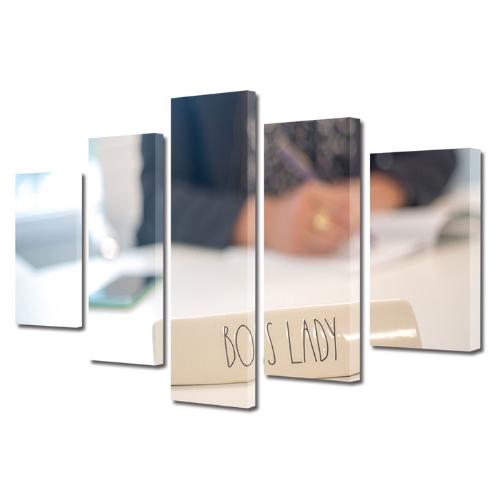 Set Tablouri Multicanvas 5 piese, Art Star, Boss lady, Mesaje, Panza pe cadru de lemn, Decoratiuni Moderne pentru Casa, 70 x 125 cm