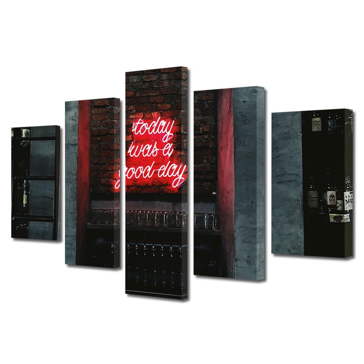 Set Tablouri Multicanvas 5 piese, Art Star, Today was a good day, Mesaje, Panza pe cadru de lemn, Decoratiuni Moderne pentru Casa, 110 x 200 cm